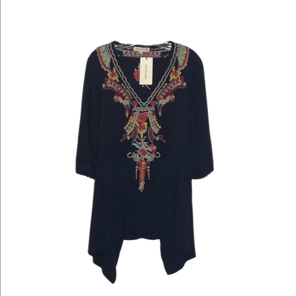 Solitaire Tops - Solitaire Embroidered Tie Back Tunic